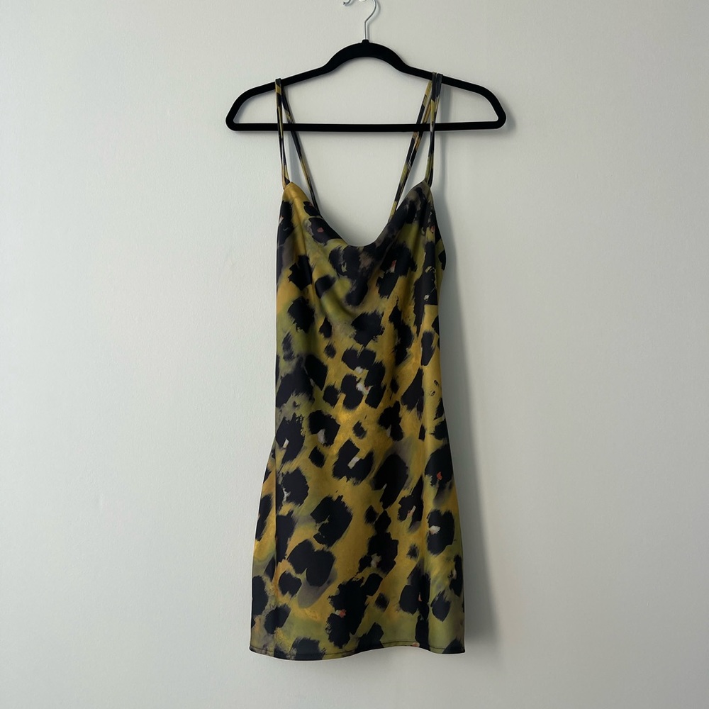GREEN LEOPARD PRINT MINI SLIP DRESS | ASOS - Picture 3 of 5